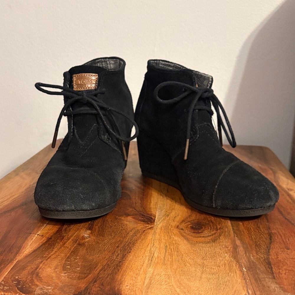 Black Suede Toms Wedge Booties